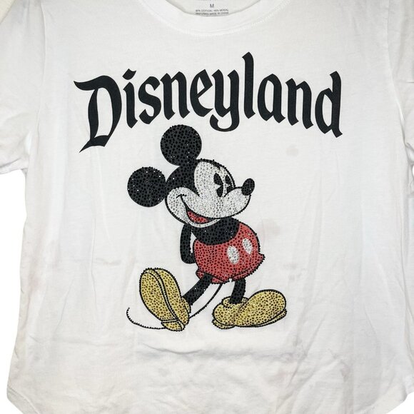 DISNEYLAND Mickey Mouse White Rhinestone T Shirt Disney *STAINED - READ* Size M - Picture 2 of 6